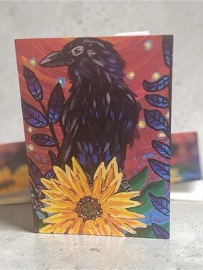Mystical Raven & Sunflower Greeting Cards 5 Pack Blank Note Cards